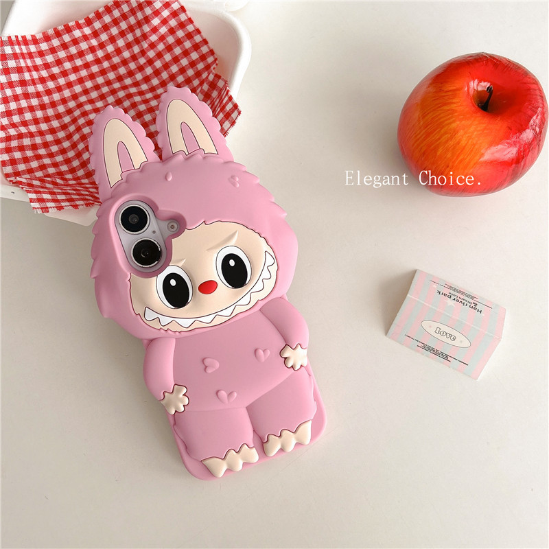 3D Cartoon Labubu Silicone Phone Case for iPhone 16/15 Pro Max/14/13/12/11, Shockproof Cute Protective Cover