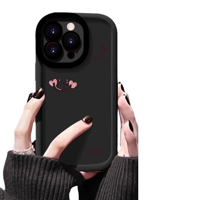 Cute Pink Smile Face Phone Case for iPhone 6 iPhone 7/ iPhone 61115/14/13 Pro Max, Soft Matte Puffer Shockproof Protective Cover