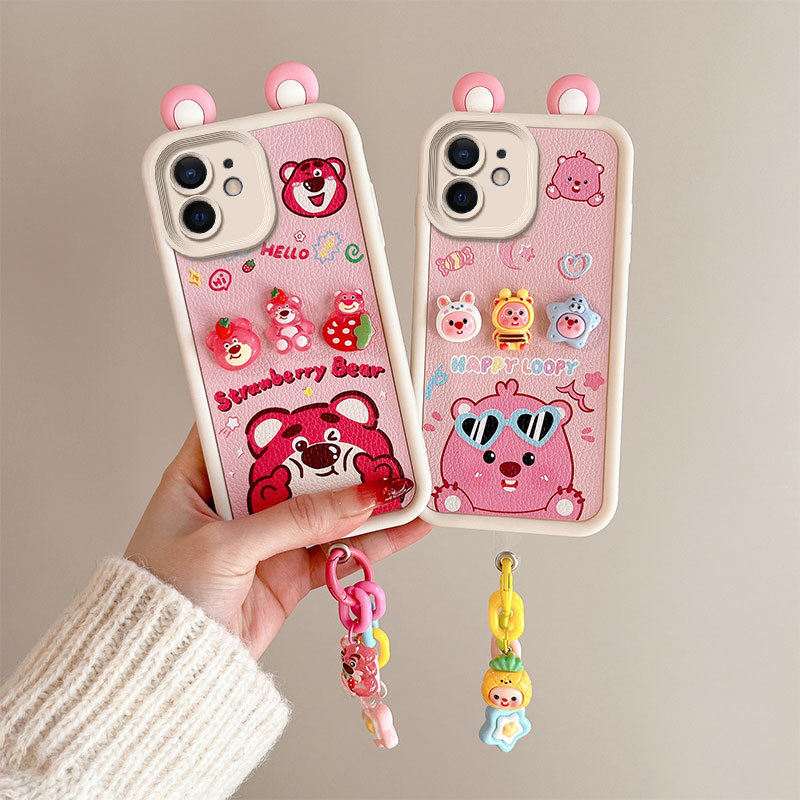 3D Cartoon Leather Texture Phone Case for iPhone 6/iPhone7/11//XS Max/6P, Cute Character Shockproof Cover