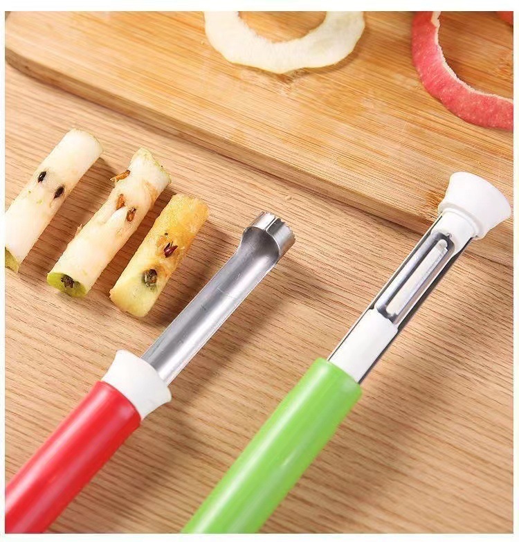 2-in-1 Stainless Steel Fruit Peeler & Corer, Easy Grip Apple Pear Peeling Tool, Food Grade