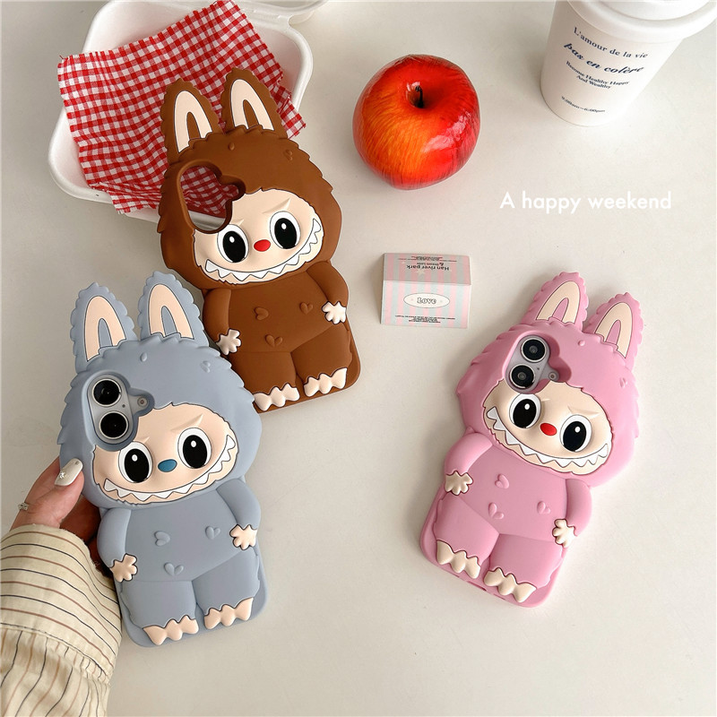 3D Cartoon Labubu Silicone Phone Case for iPhone 16/15 Pro Max/14/13/12/11, Shockproof Cute Protective Cover