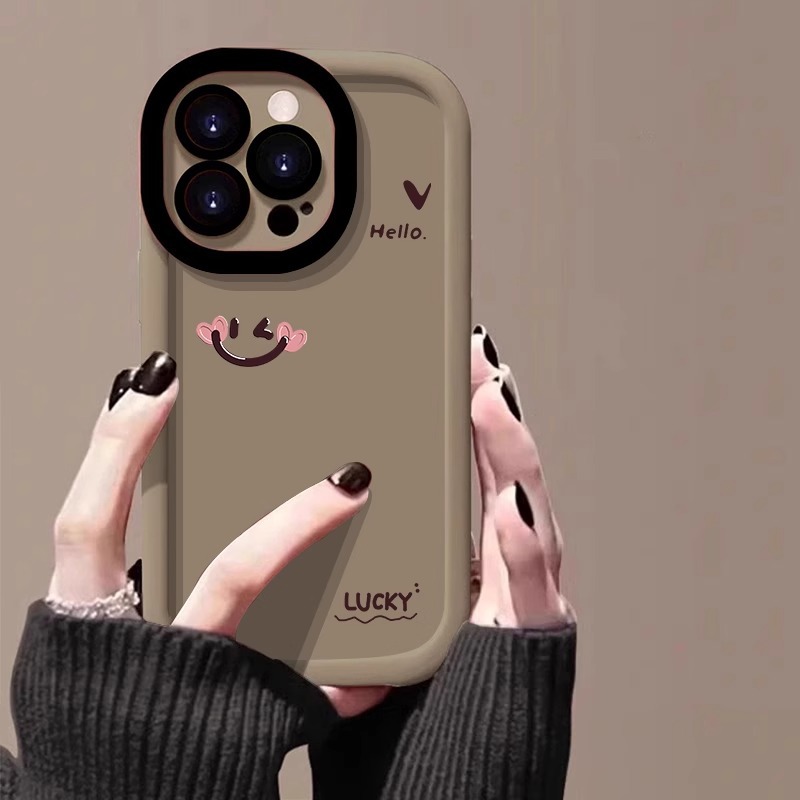 Cute Pink Smile Face Phone Case for iPhone 6 iPhone 7/ iPhone 61115/14/13 Pro Max, Soft Matte Puffer Shockproof Protective Cover