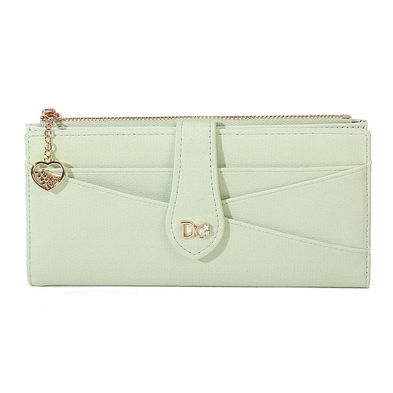 Women's  Wallet： Pastel Long Wallet for Women, Slim Leather Card Holder with Heart Charm Zipper, Multi-Slot Cash Organizer in 4 Colors