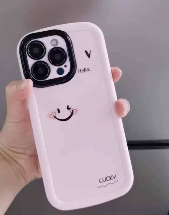 Cute Pink Smile Face Phone Case for iPhone 6 iPhone 7/ iPhone 61115/14/13 Pro Max, Soft Matte Puffer Shockproof Protective Cover