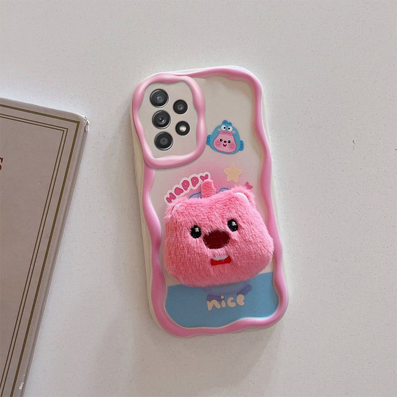 Cute 3D Plush Doll Phone Case for Samsung A05 A22A23 A54 A53 A52, Soft TPU Shockproof Cover with Lanyard
