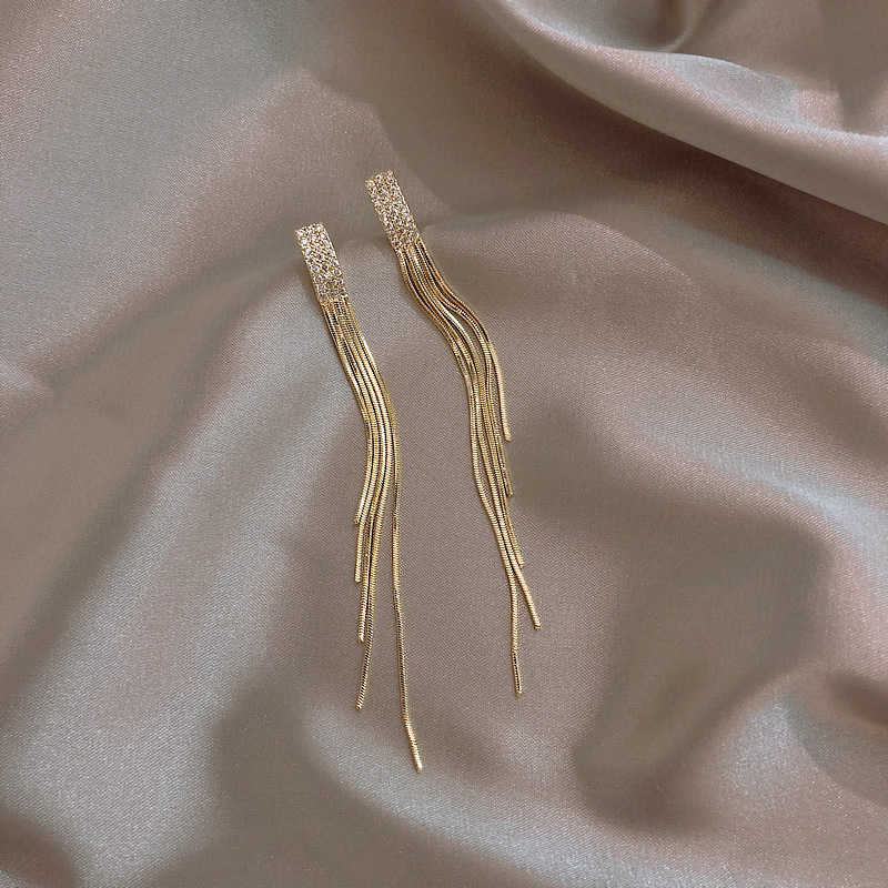 VERALITE Crystal Chain Tassel Drop Earrings, Gold/Silver Plated, 925 Silver Needle