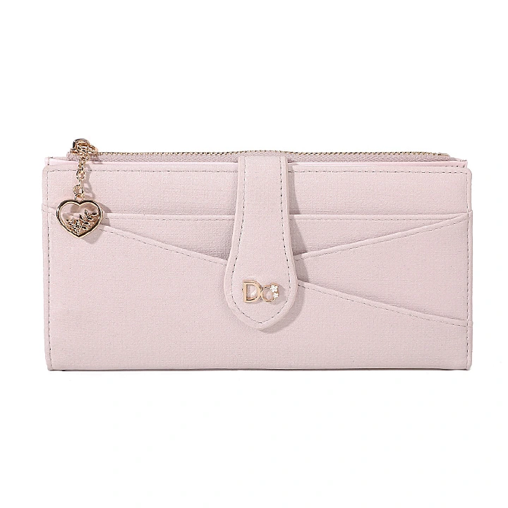 Women's  Wallet： Pastel Long Wallet for Women, Slim Leather Card Holder with Heart Charm Zipper, Multi-Slot Cash Organizer in 4 Colors