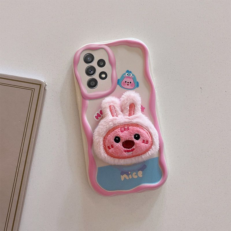 Cute 3D Plush Doll Phone Case for Samsung A05 A22A23 A54 A53 A52, Soft TPU Shockproof Cover with Lanyard