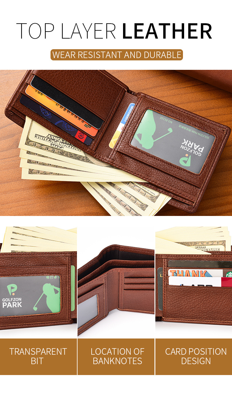 Men's  Wallet:Genuine Cowhide Leather Wallet for Men, Bifold Slim Card Holder, Father's Day Gift, High Quality Business Purse