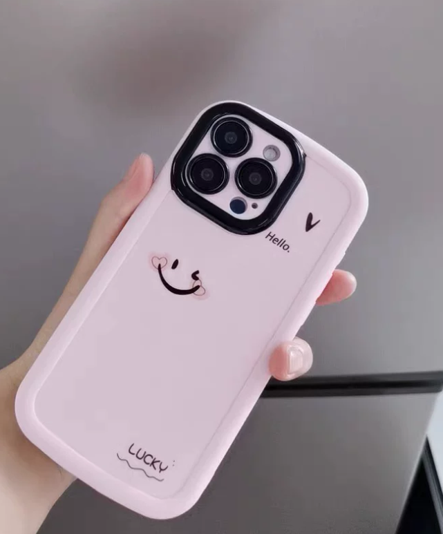 Cute Pink Smile Face Phone Case for iPhone 6 iPhone 7/ iPhone 61115/14/13 Pro Max, Soft Matte Puffer Shockproof Protective Cover