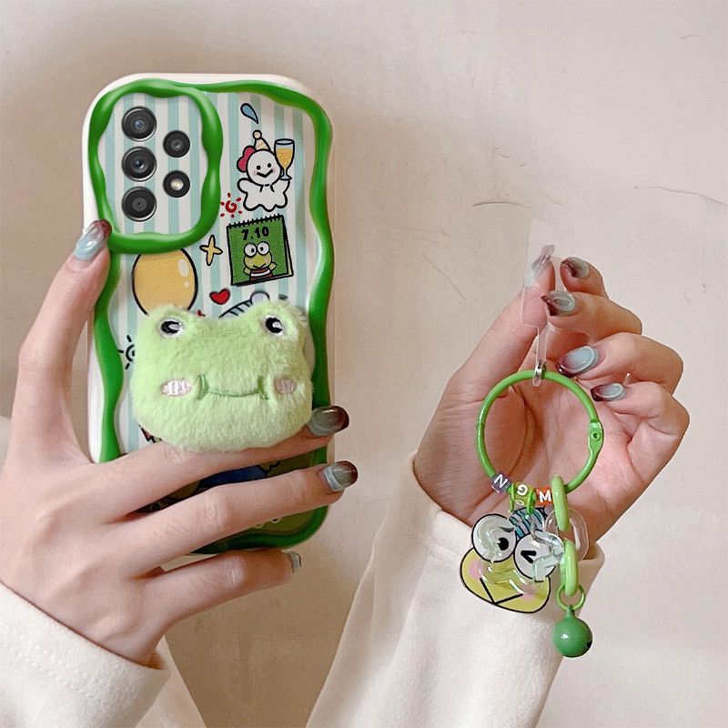 Cute 3D Plush Doll Phone Case for Samsung A05 A22A23 A54 A53 A52, Soft TPU Shockproof Cover with Lanyard