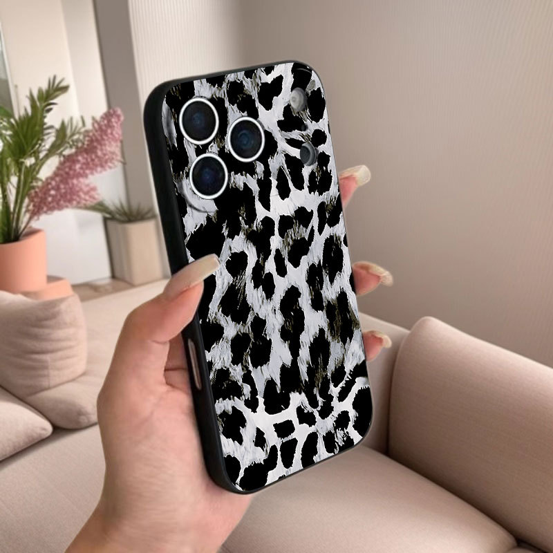 Trendy Leopard Print Phone Case for iPhone 17/16、11/12/13/14 Pro Max/15/14 Pro/13, Straight Edge Soft Shockproof Cover