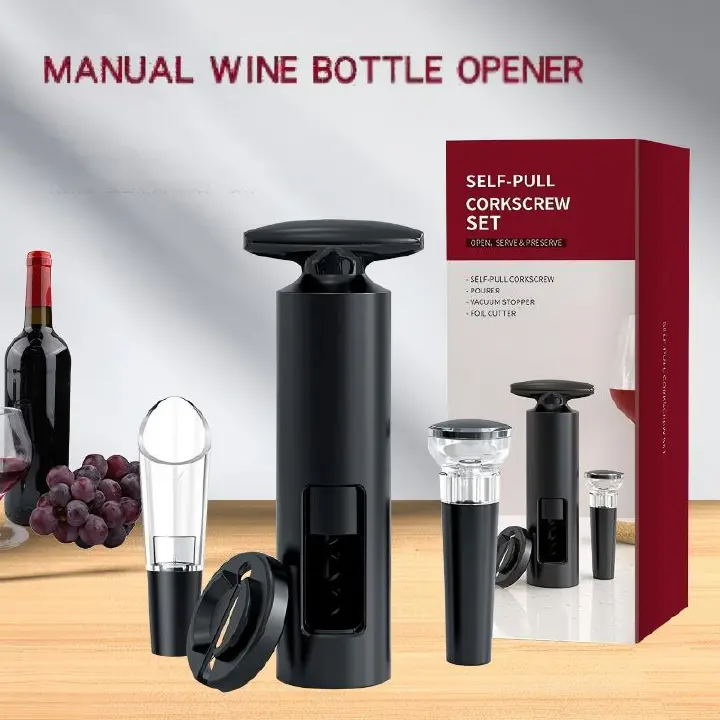 All-in-One Wine Tool Set | The Ideal Gift for Every Wine Night，4-in-1 Wine Opener Set, Manual Corkscrew with Vacuum Stopper,