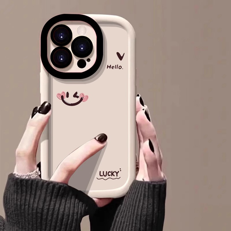 Cute Pink Smile Face Phone Case for iPhone 6 iPhone 7/ iPhone 61115/14/13 Pro Max, Soft Matte Puffer Shockproof Protective Cover