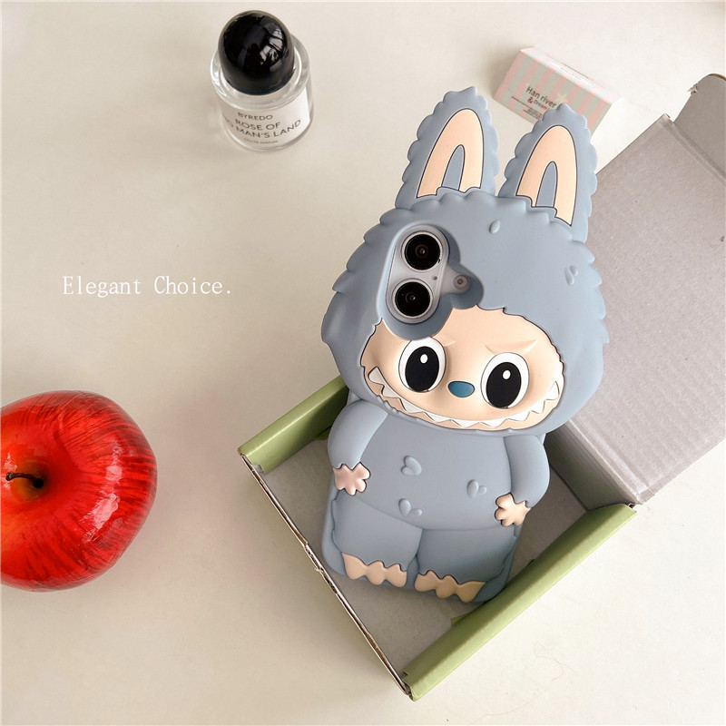 3D Cartoon Labubu Silicone Phone Case for iPhone 16/15 Pro Max/14/13/12/11, Shockproof Cute Protective Cover