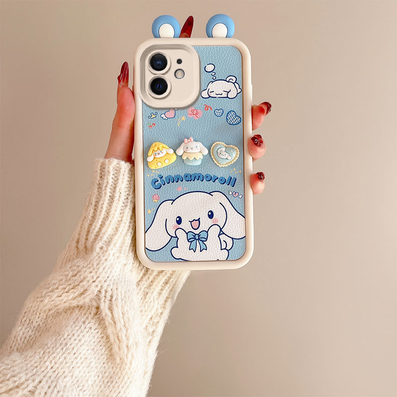 3D Cartoon Leather Texture Phone Case for iPhone 6/iPhone7/11//XS Max/6P, Cute Character Shockproof Cover