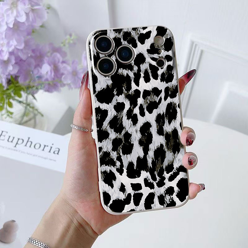Trendy Leopard Print Phone Case for iPhone 17/16、11/12/13/14 Pro Max/15/14 Pro/13, Straight Edge Soft Shockproof Cover