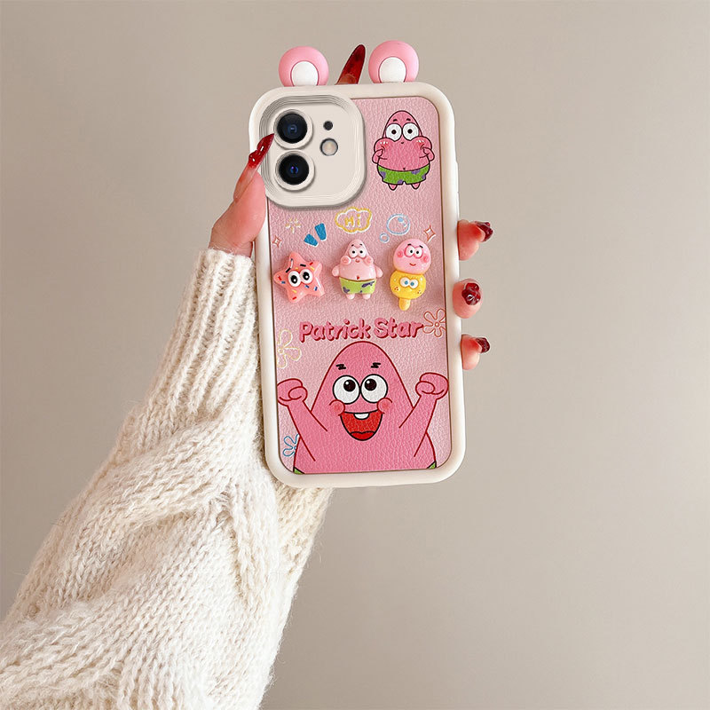 3D Cartoon Leather Texture Phone Case for iPhone 6/iPhone7/11//XS Max/6P, Cute Character Shockproof Cover