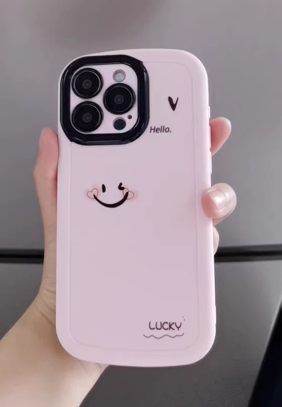 Cute Pink Smile Face Phone Case for iPhone 6 iPhone 7/ iPhone 61115/14/13 Pro Max, Soft Matte Puffer Shockproof Protective Cover