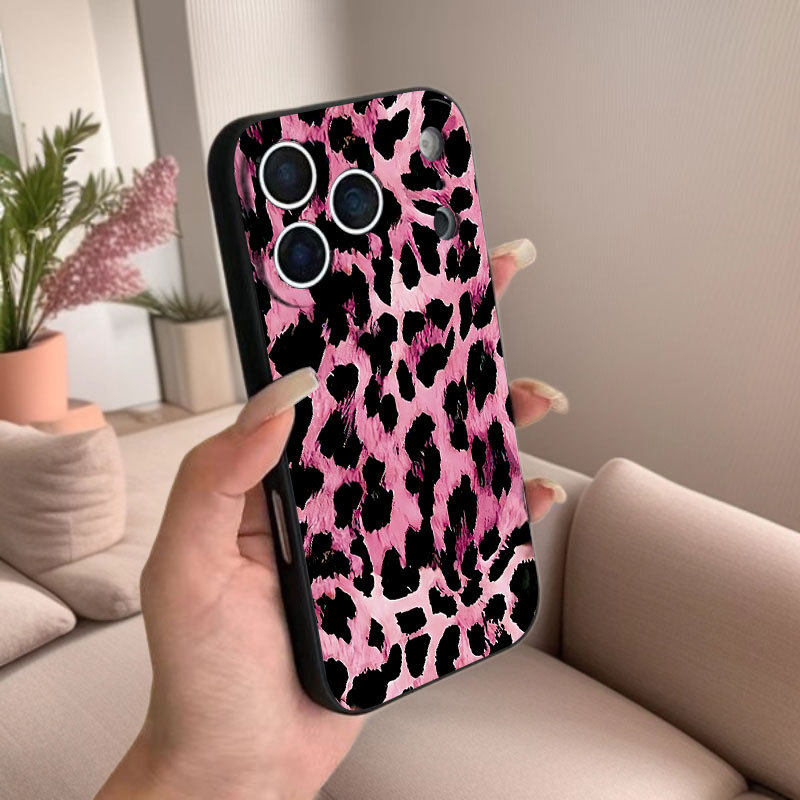 Trendy Leopard Print Phone Case for iPhone 17/16、11/12/13/14 Pro Max/15/14 Pro/13, Straight Edge Soft Shockproof Cover