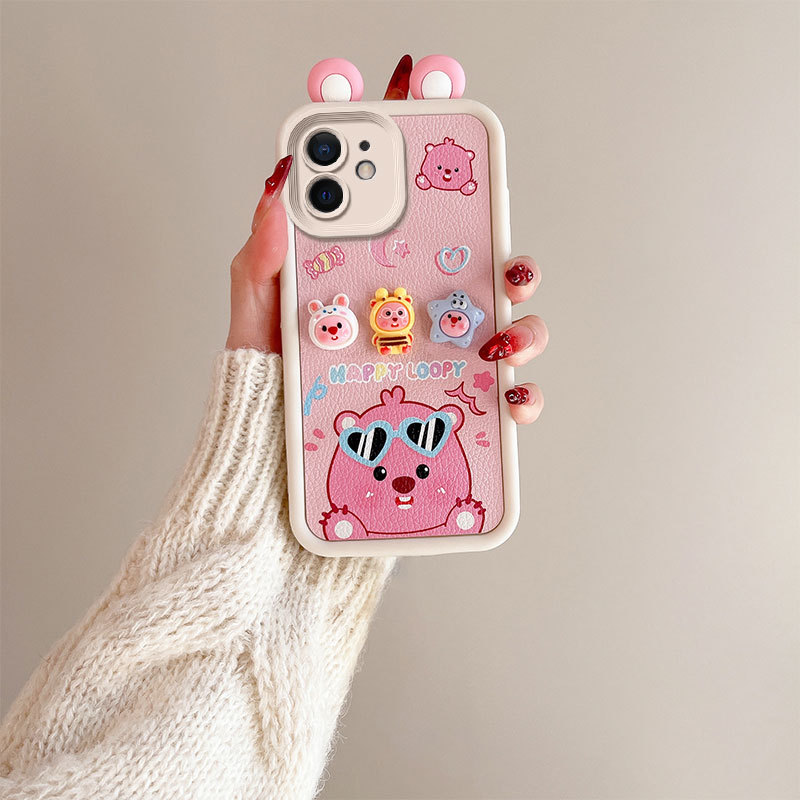 3D Cartoon Leather Texture Phone Case for iPhone 6/iPhone7/11//XS Max/6P, Cute Character Shockproof Cover