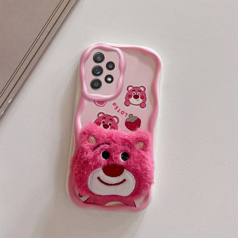 Cute 3D Plush Doll Phone Case for Samsung A05 A22A23 A54 A53 A52, Soft TPU Shockproof Cover with Lanyard