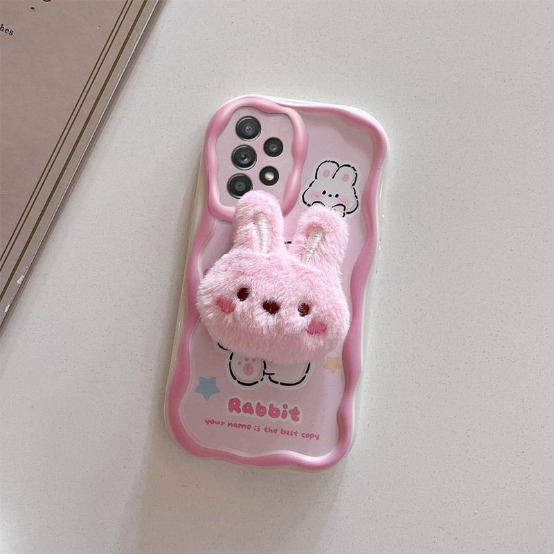 Cute 3D Plush Doll Phone Case for Samsung A05 A22A23 A54 A53 A52, Soft TPU Shockproof Cover with Lanyard