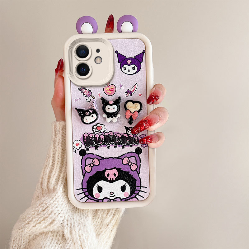 3D Cartoon Leather Texture Phone Case for iPhone 6/iPhone7/11//XS Max/6P, Cute Character Shockproof Cover