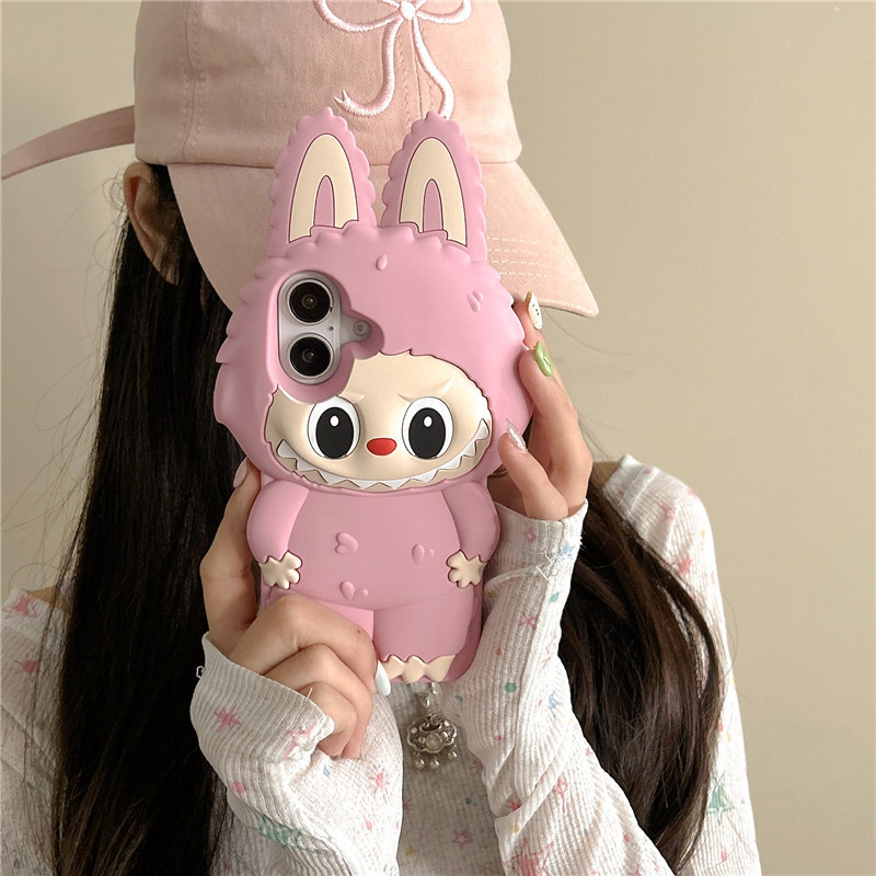 3D Cartoon Labubu Silicone Phone Case for iPhone 16/15 Pro Max/14/13/12/11, Shockproof Cute Protective Cover