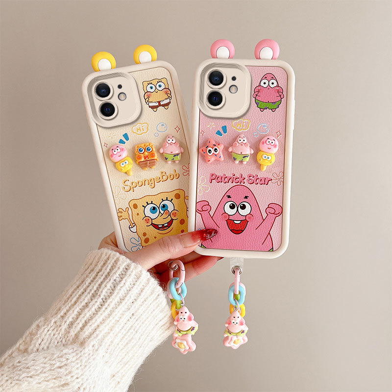 3D Cartoon Leather Texture Phone Case for iPhone 6/iPhone7/11//XS Max/6P, Cute Character Shockproof Cover