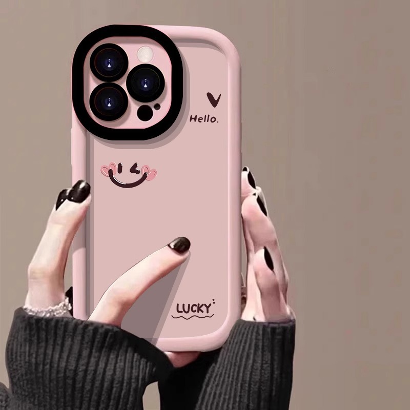 Cute Pink Smile Face Phone Case for iPhone 6 iPhone 7/ iPhone 61115/14/13 Pro Max, Soft Matte Puffer Shockproof Protective Cover
