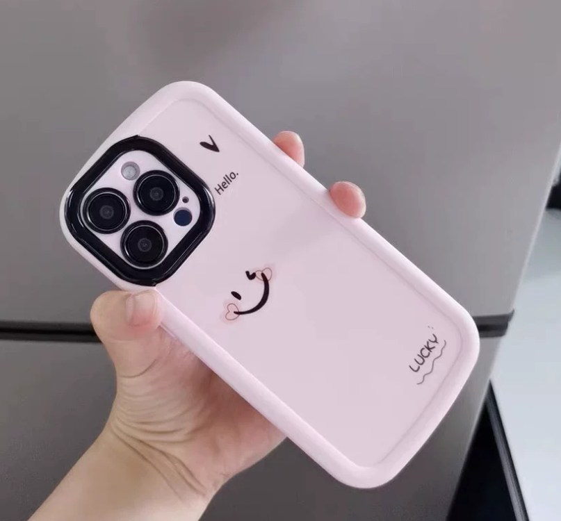 Cute Pink Smile Face Phone Case for iPhone 6 iPhone 7/ iPhone 61115/14/13 Pro Max, Soft Matte Puffer Shockproof Protective Cover