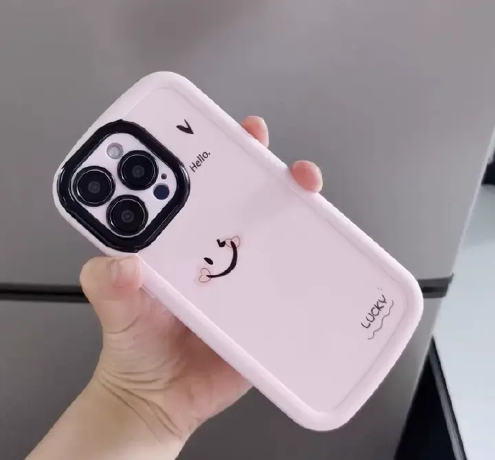 Cute Pink Smile Face Phone Case for iPhone 6 iPhone 7/ iPhone 61115/14/13 Pro Max, Soft Matte Puffer Shockproof Protective Cover
