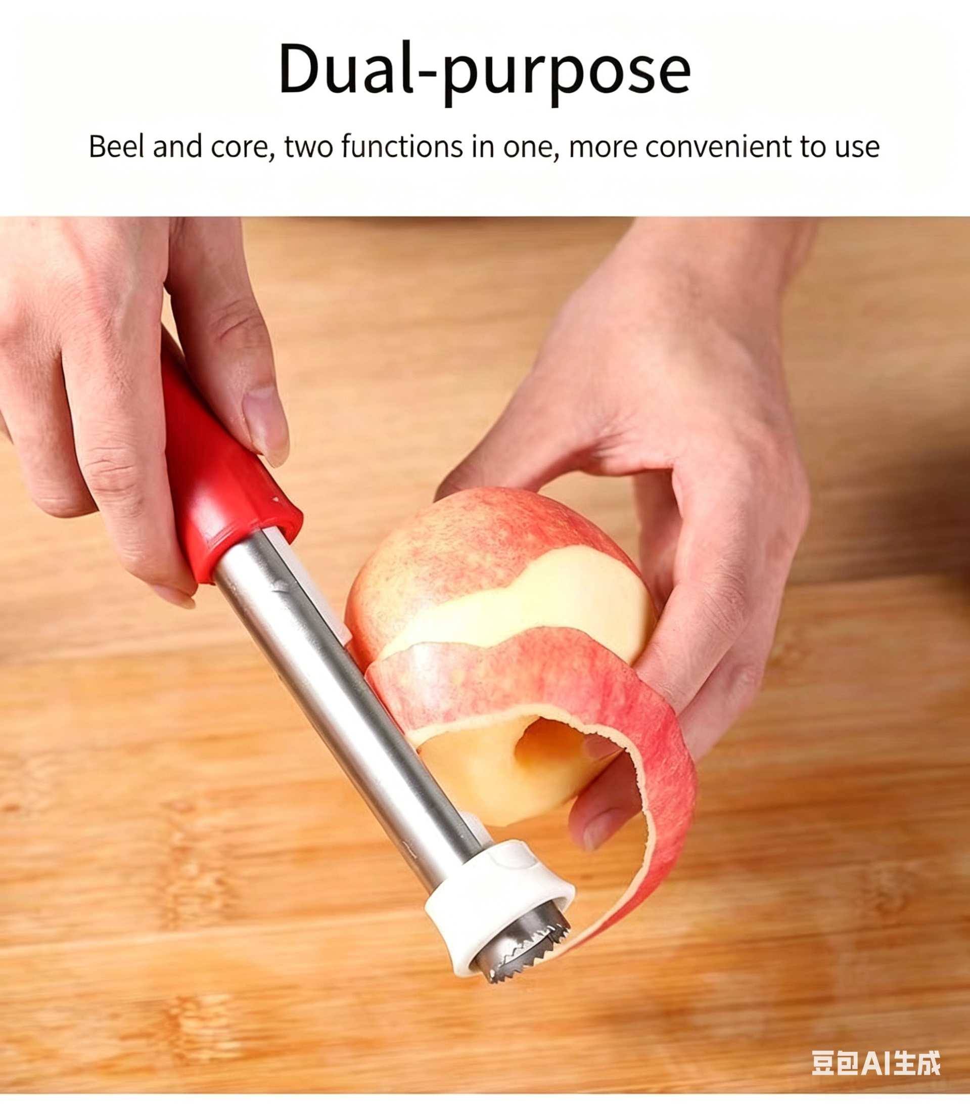 2-in-1 Stainless Steel Fruit Peeler & Corer, Easy Grip Apple Pear Peeling Tool, Food Grade