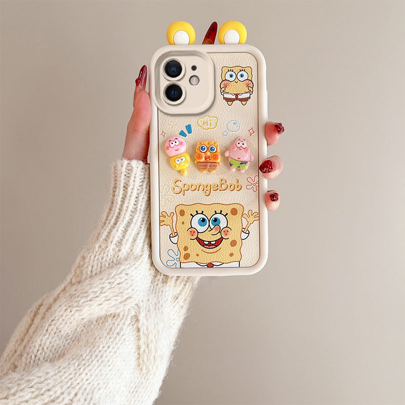 3D Cartoon Leather Texture Phone Case for iPhone 6/iPhone7/11//XS Max/6P, Cute Character Shockproof Cover