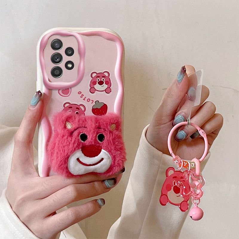 Cute 3D Plush Doll Phone Case for Samsung A05 A22A23 A54 A53 A52, Soft TPU Shockproof Cover with Lanyard