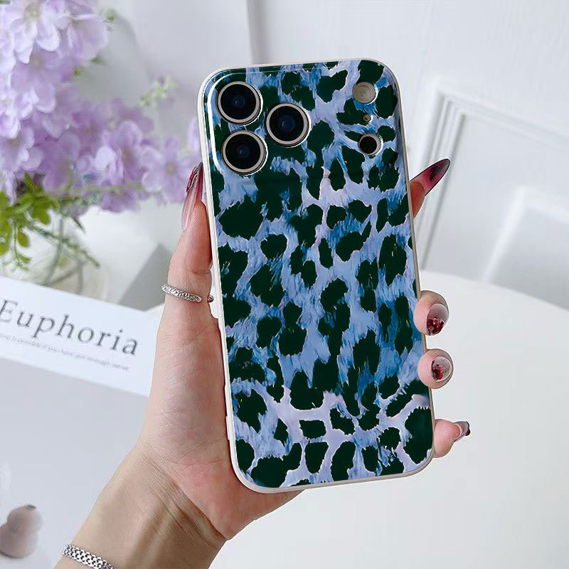 Trendy Leopard Print Phone Case for iPhone 17/16、11/12/13/14 Pro Max/15/14 Pro/13, Straight Edge Soft Shockproof Cover