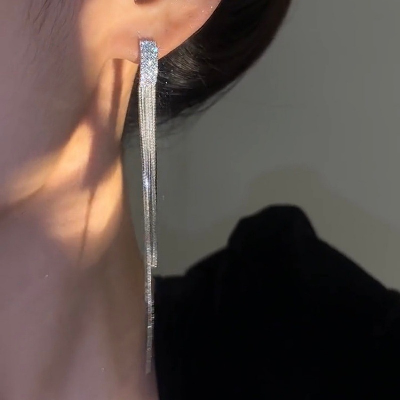 VERALITE Crystal Chain Tassel Drop Earrings, Gold/Silver Plated, 925 Silver Needle