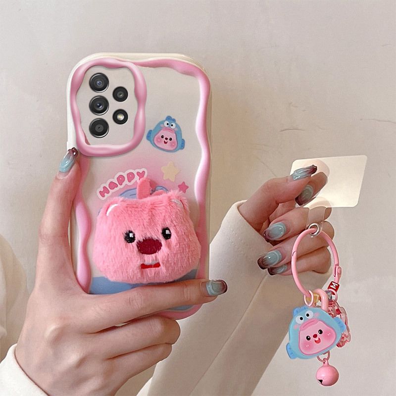 Cute 3D Plush Doll Phone Case for Samsung A05 A22A23 A54 A53 A52, Soft TPU Shockproof Cover with Lanyard