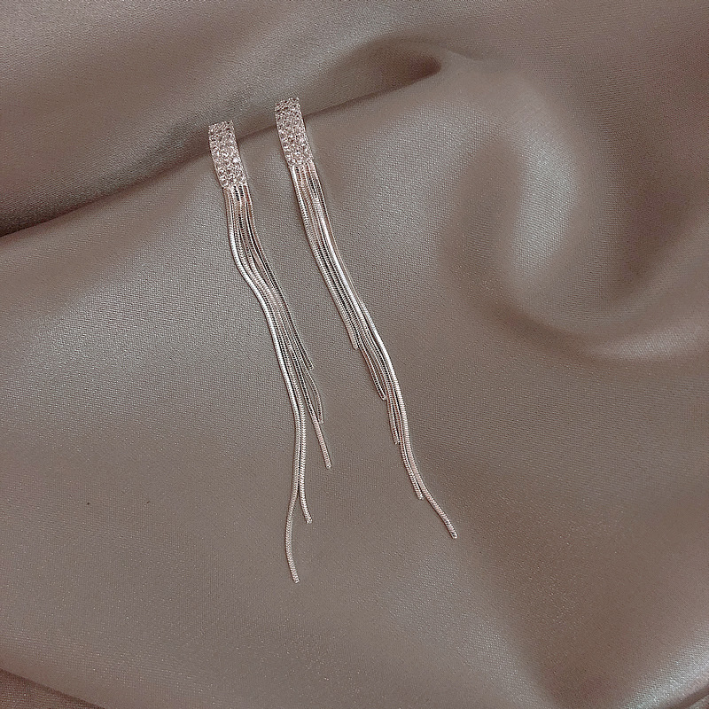 VERALITE Crystal Chain Tassel Drop Earrings, Gold/Silver Plated, 925 Silver Needle