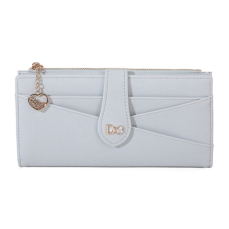 Women's  Wallet： Pastel Long Wallet for Women, Slim Leather Card Holder with Heart Charm Zipper, Multi-Slot Cash Organizer in 4 Colors