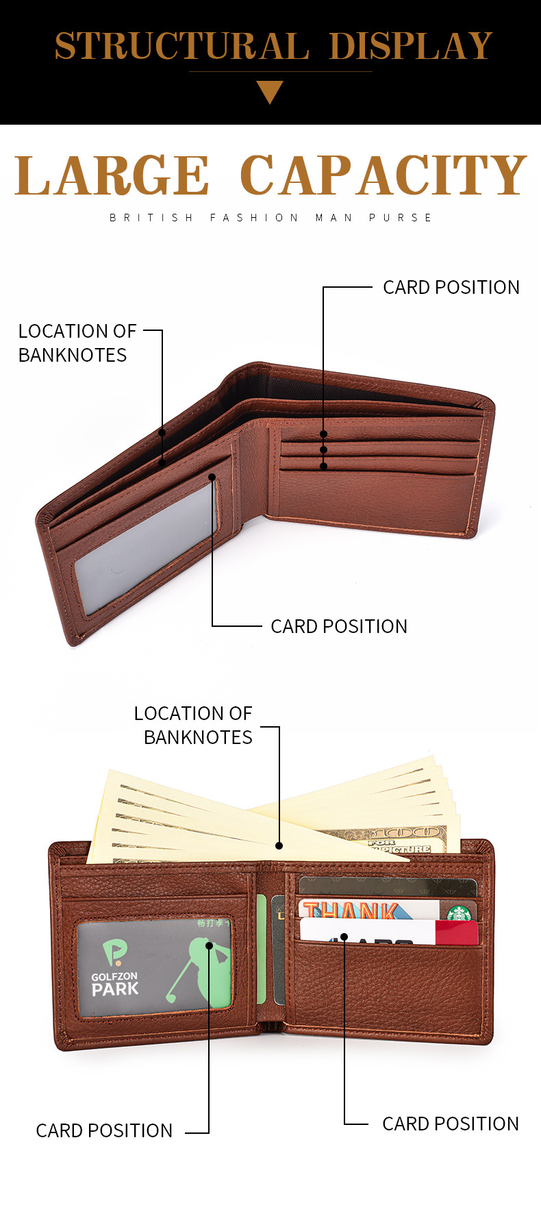 Men's  Wallet:Genuine Cowhide Leather Wallet for Men, Bifold Slim Card Holder, Father's Day Gift, High Quality Business Purse