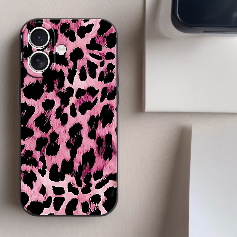 Trendy Leopard Print Phone Case for iPhone 17/16、11/12/13/14 Pro Max/15/14 Pro/13, Straight Edge Soft Shockproof Cover