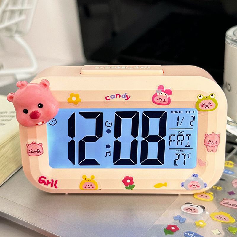 Hello Kitty Digital Alarm Clock, Multi-function LED Clock with Time/Date/Temperature Display for Students & Kids Bedroom