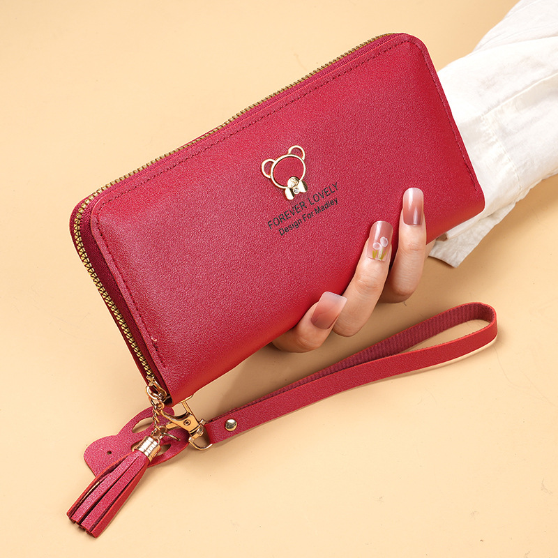 Women's wallets:Bear Tassel Long Zipper Wallet, Multi-Function Card Holder Phone Purse