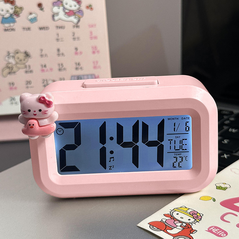 Hello Kitty Digital Alarm Clock, Multi-function LED Clock with Time/Date/Temperature Display for Students & Kids Bedroom