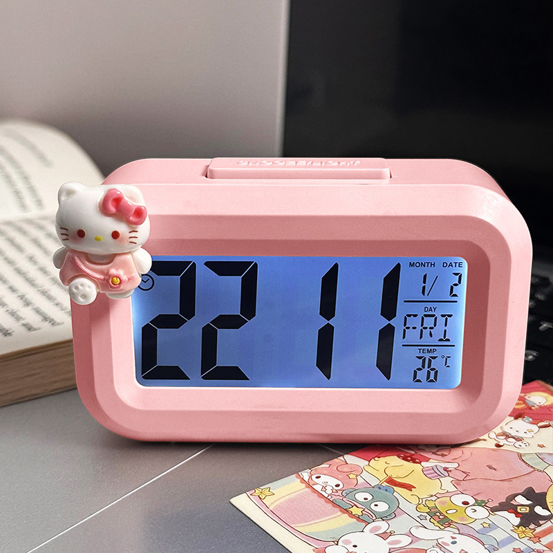 Hello Kitty Digital Alarm Clock, Multi-function LED Clock with Time/Date/Temperature Display for Students & Kids Bedroom