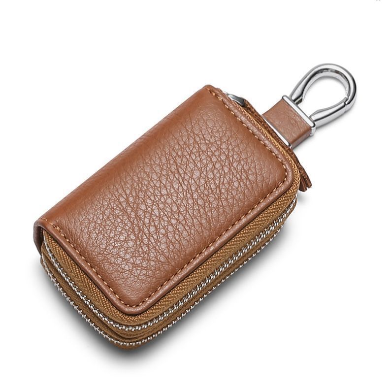 Men's Soft Leather Zipper Key Case, Portable Mini Car Key Holder Pouch， car key holder pouch, mini zipper key bag, portable key organizer