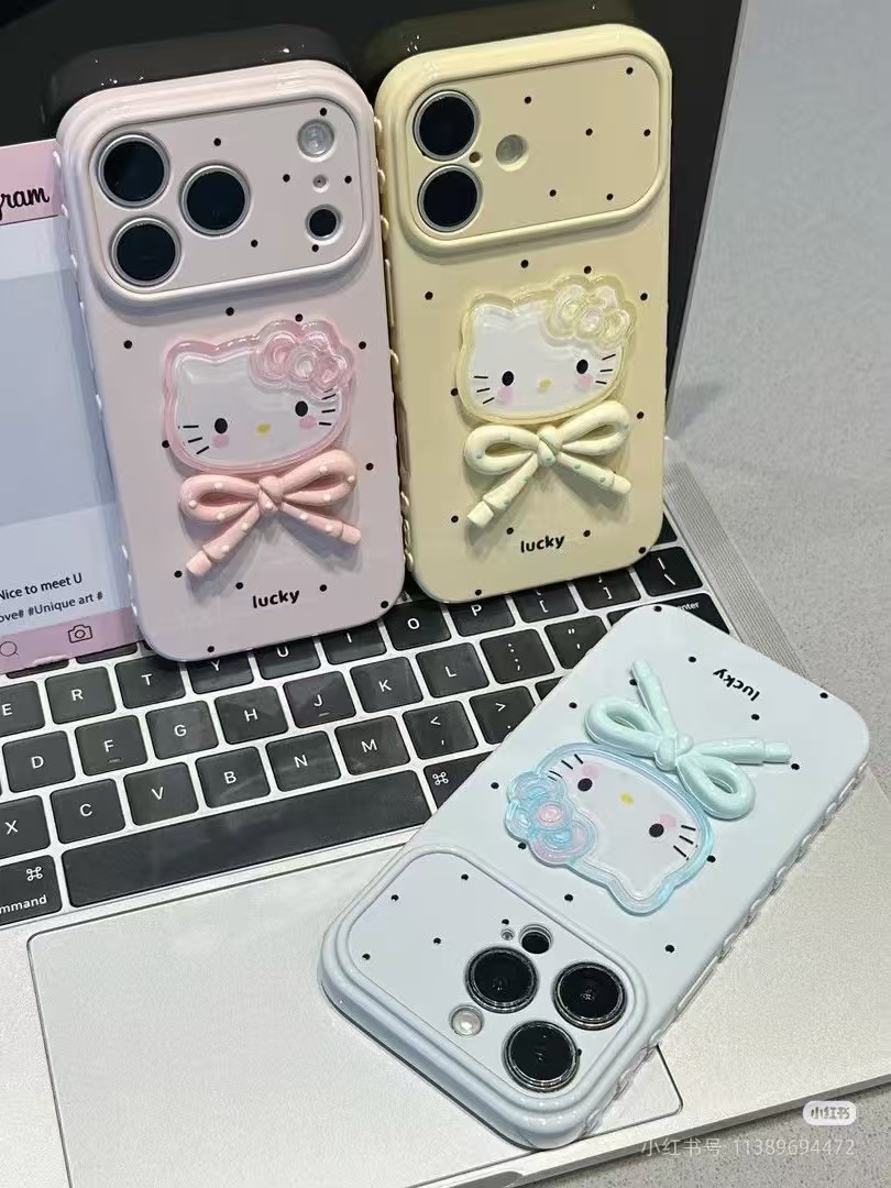 iPhone case; iPhone11 /iPhone12/ iPhone13/ iPhone14 /iPhone15/iPhone16/iPhone17,Cute 3D Bowknot Kitty  Full Coverage Shockproof Silicone Cover, Fashion Cartoon Protective Case for Women Girls