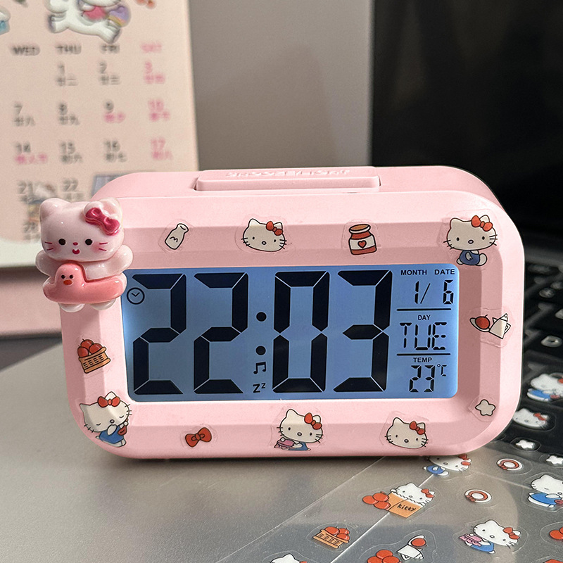 Hello Kitty Digital Alarm Clock, Multi-function LED Clock with Time/Date/Temperature Display for Students & Kids Bedroom